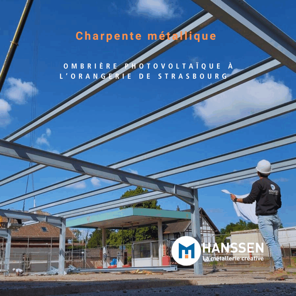 Ombrière photovoltaïque en charpente métallique