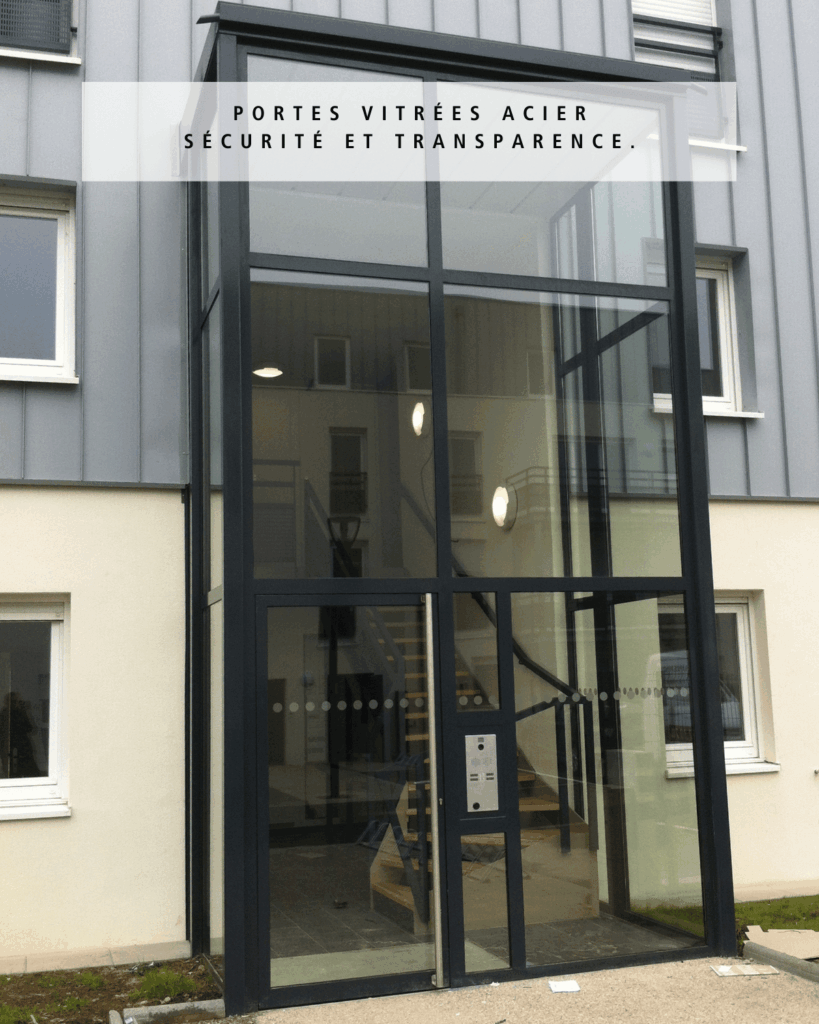 Menuiserie acier porte vitrée